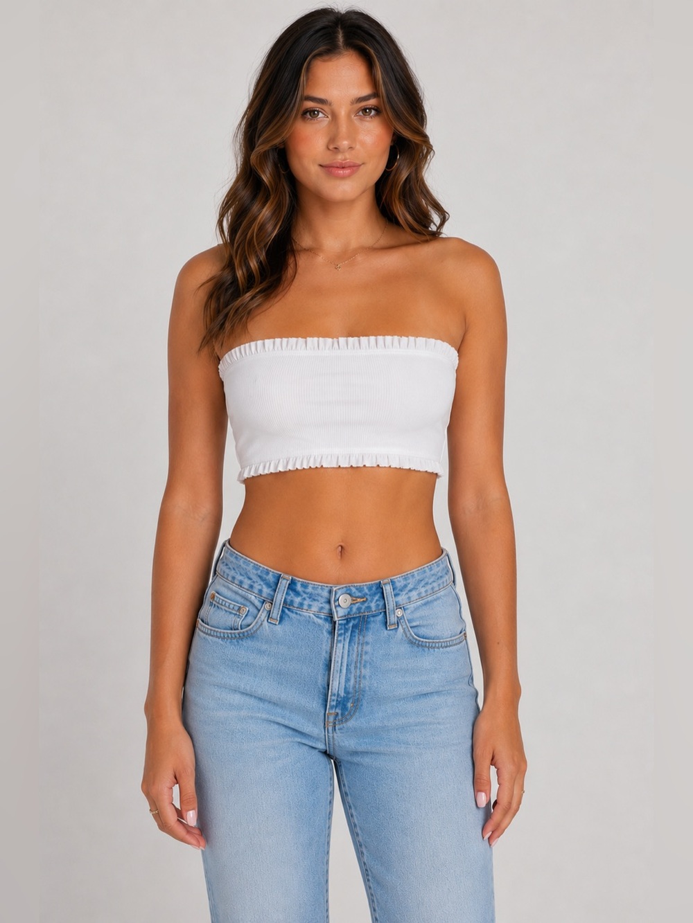 Forever 21 White Ribbed Strapless Bandeau/bathing suit top - Picture 1 of 5